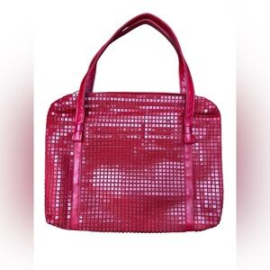 Vintage Lumured Red Mosaic Handbag – USA Made – Double Handle Purse 60s mod